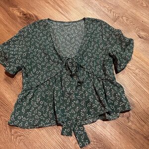 Zara Dark Green Floral Blouse